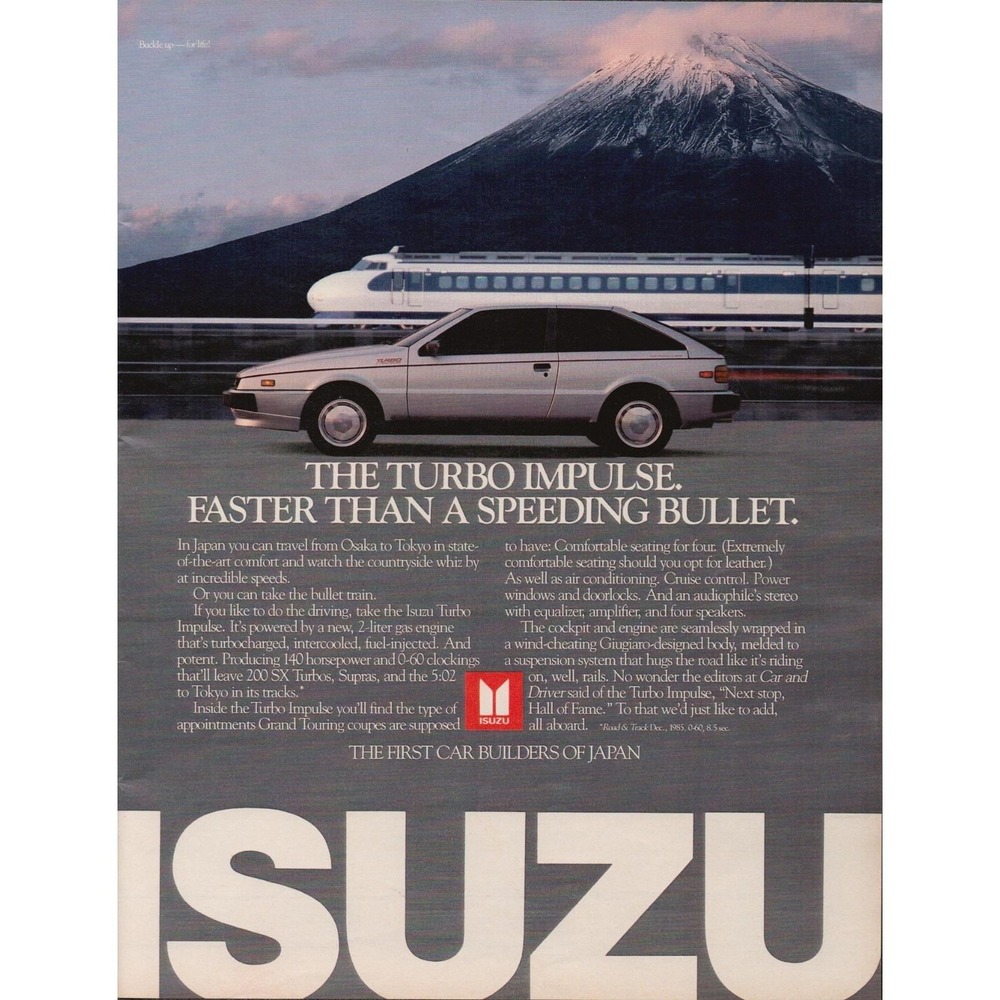 Isuzu Turbo Impulse Japanese Sports Coupe High Speed‎ Vintage Car Print Ad 1986